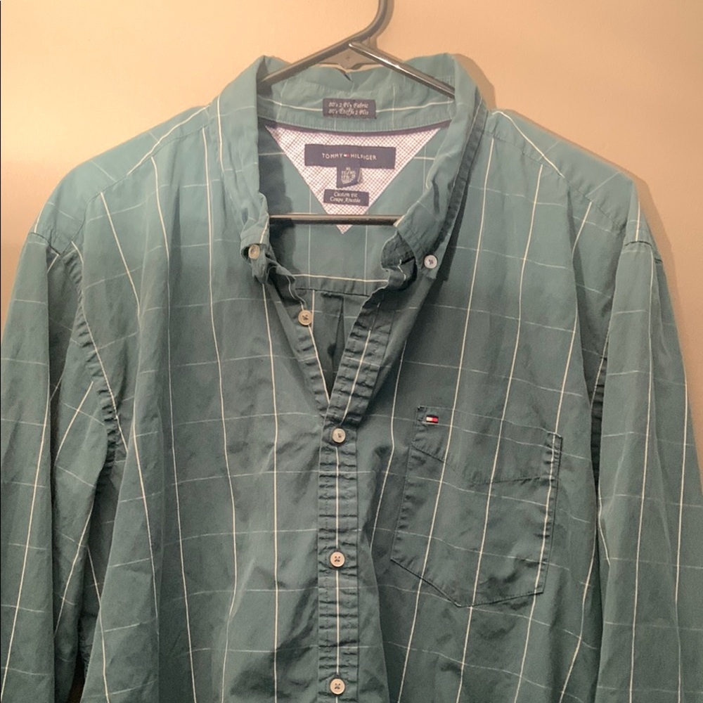 Tommy Hilfiger 80’s 2 Ply Fabric - Green Striped Button Down Shirt